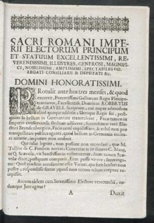 Sacri Romani Imperii Electorum Principum ... Domini Honoratissimi.