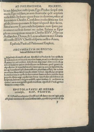 Epistola Pauli Ad Hebreos incipit ...