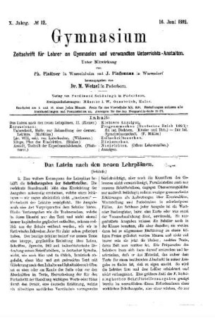Das Latein nach den neuen Lehrplänen : (Schluß)