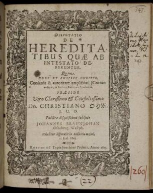 Disputatio De Hereditatibus Quae Ab Intestato Deferuntur