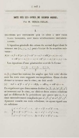 Note sur les cones du second ordre.
