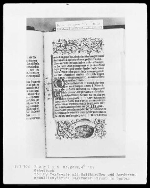 Gebetbuch — Hirsch in umzäuntem Garten, Folio 29recto