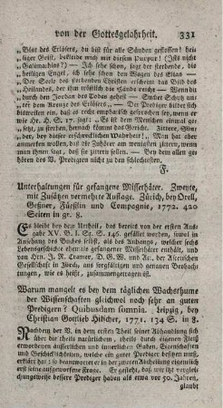 Warum mangelt es bey dem täglichen Wachsthume der Wissenschaften gleichwol auch sehr an guten Predigern?
