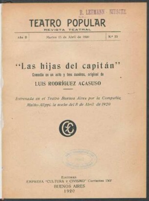 2.1920=Nr. 23: "Las hijas del capitán" : comedia en un acto y tres cuadros