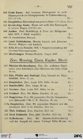 Zinn, Messing, Eisen, Kupfer, Blech (Nr. 613-704)