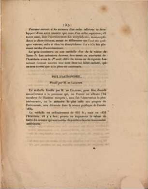 Académie Royale des Sciences. Séance publique du lundi 8 décembre 1834 : programme des prix proposés par l'Académie des Sciences pour les années 1835 et 1836