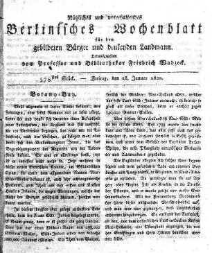 578stes Stueck, Freitag, den 28. Januar 1820