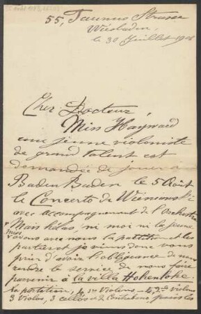 Brief an B. Schott's Söhne : 30.07.1901
