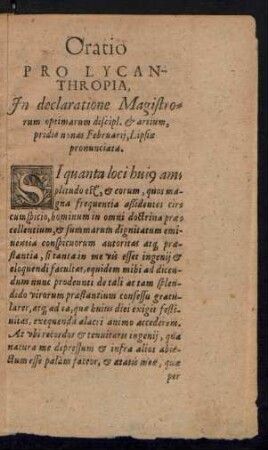Oratio Pro Lycanthropia ...