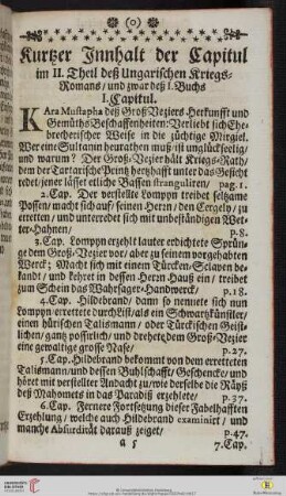 Kurtzer Innhalt der Capitul im II. Theil deß Ungarischen Kriegs-Romans
