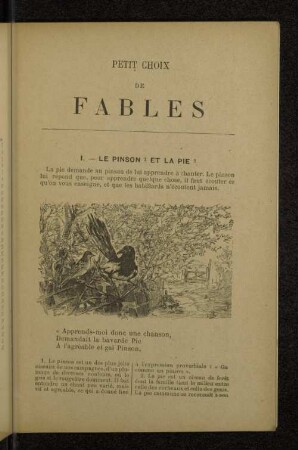 PETIT CHOIX DE FABLES. I. Le Pinson
