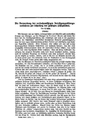Die Verwertung der versuchsmäßigen Intelligenzprüfungsverfahren zur Schulung der geistigen Fähigkeiten : (Schluß)
