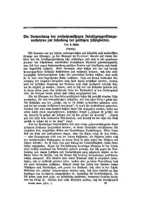 Die Verwertung der versuchsmäßigen Intelligenzprüfungsverfahren zur Schulung der geistigen Fähigkeiten : (Schluß)