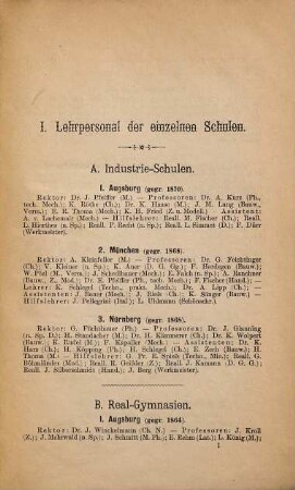 Personalstatus der bayerischen Industrieschulen, Realgymnasien, Realschulen, der Kreisackerbauschule Landsberg, der Kreislandwirtschaftsschule Lichtenhof, der städt. Handelsschulen München und Nürnberg für den 1. November 1890 zusammengestellt : (Aus den Blättern f. d. bayerische Realschulwesen)