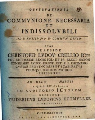 Observationes De Commvnione Necessaria Et Indissolvbili Ad L. XVIIII. §. I. D. Commvn. Divid.