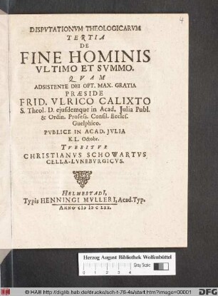 Disputationum Theologicarum Tertia De Fine Hominis Ultimo Et Summo