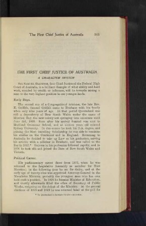 The First Chief Justice of Australia. A Character Sketch.