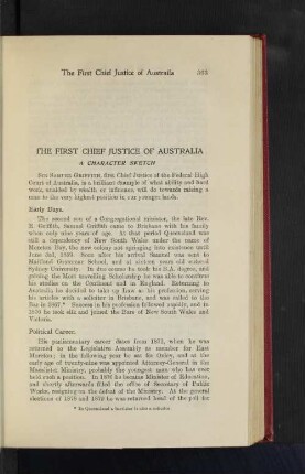 The First Chief Justice of Australia. A Character Sketch.