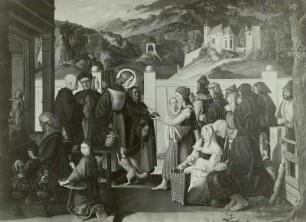 Der heilige Rochus Almosen verteilend : Julius Schnorr von Carolsfeld. Der heilige Rochus Almosen verteilend. Öl/Leinwand, 91 x 128 cm, 1817. Verwalter, Städtisches Museum Leipzig