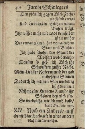 XIV. Noch ein Anders/ auff ebenselbige Hoch-zeit in eines andern Nahmen überreichet
