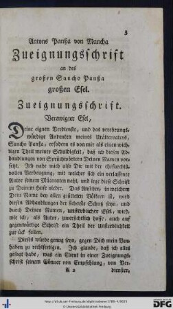 Zueignungsschrift an des großen Sancho Panßa großen Esel.