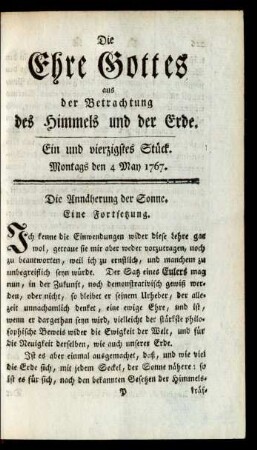 Ein und vierzigstes Stück. Montags den 4 May 1767