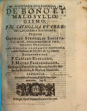 Disputatio philosophica de bono et malo syllogismo