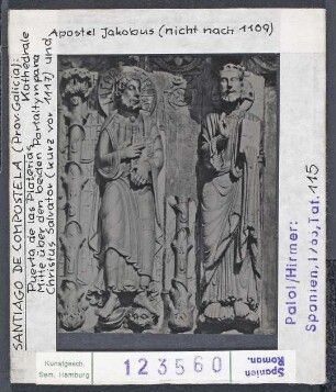 Santiago de Compostela: Kathedrale, Puerta de la Platerias, Christus und Apostel Jakobus