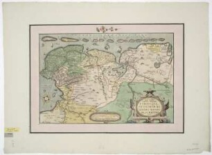 Karte von Westfriesland, 1:410 000, Kupferstich, 1568 : Utriusque Frisiorum Regionis Noviss[ima] Descriptio = Oost-ende West-vrieslands beschrÿuinghe. - [Ca. 1:410 000]. - [Antverpiae] , 1568. - 1 Kt. : Kupferst. ; 51 x 34 cm. Maßstab in graph. Form (Milliaria frisica Magna, Mediocria, & Parva). - NNW oben. - Ohne Kt.-Netz. - Titelkartusche unten rechts, Maßstabskartusche unten Mitte. - Windrose Mitte links. - Aus: Ortelius, Abraham: Theatrum Orbis Terrarum, Antwerpen 1570-1603