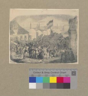 Errichtung und Verteidigung einer Barrikade an der Rheinbrücke in Mannheim am 26. April 1848.
