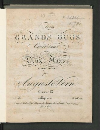 Trois Grands Duos Concertans pour Deux Flûtes composées par Auguste Vern