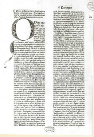 Antonius Florentinus: Summa theologica. P. 1. Nürnberg, 1478. Buchdruck und Buchmalerei. Titelblatt mit Initial "Q". Dresden: SLUB R 290 J