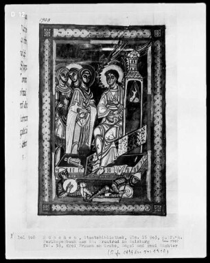 Perikopenbuch aus dem Benediktinerinnenkloster Sankt Erentrud auf dem Nonnberg — Die drei Marien am Grabe, Folio 39recto