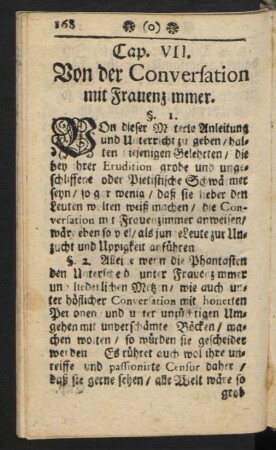 Cap. VII. Von der Conversation mit Frauenzimmer