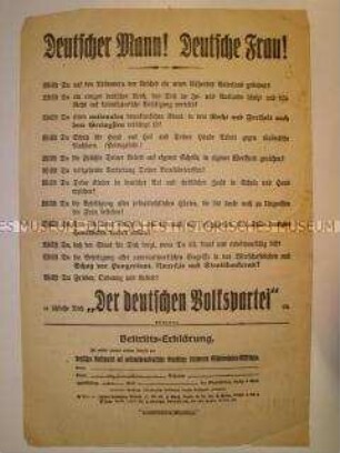 Sonderdruck der DDP mit der Propagierung der Ziele der Partei und dem Vordruck einer Beitrittserklärung