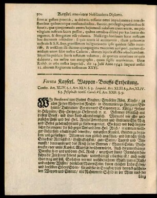 Forma Kayserl. Wappen-Brieffs Ertheilung