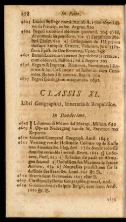 Classis XI. Geographi, Itineraria & Respublica