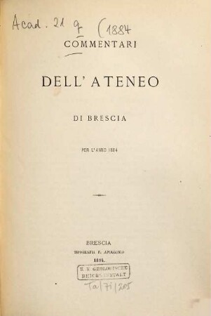 Commentari dell'Ateneo di Brescia, 1884