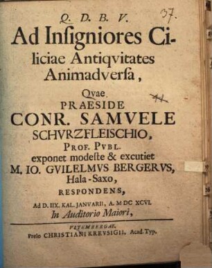 Ad insigniores Ciliciae antiquitates anim. adversa