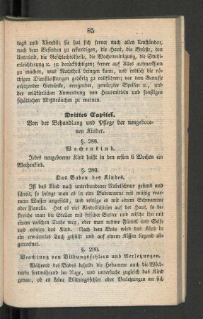 Drittes Capitel. Von der Behandlung und Pflege der neugebornen Kinder.