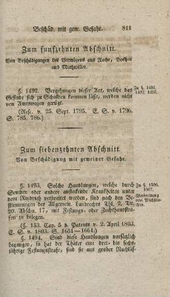Zum funfzehnten Abschnitt. Von Beschädigungen des Vermögens auf Rache, Bosheit und Muthwillen
