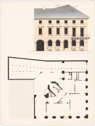 Städtisches Wohnhaus: Grundriss Erdgeschoss, Aufriss Straßenansicht