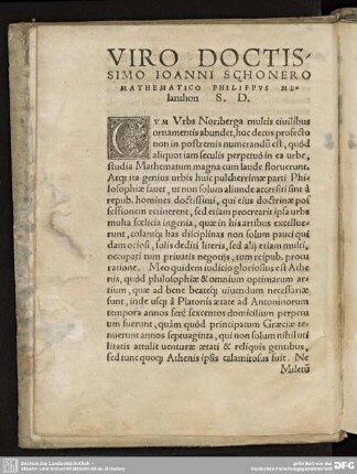 VIRO DOCTISSIMO IOANNI SCHONERO MATHEMATICO PHILIPPUS MElanthon S.D.