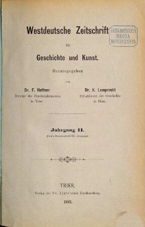 Westdeutsche Zeitschrift für Geschichte und Kunst. 2. 1883
