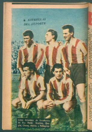 Línea delantera de Estudiantes de Eva Perón: Scialino, Quaglia, Chena, Molina y Pellegrina - [Fotografía] : Estrellas del deporte