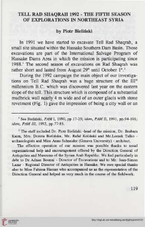 4: Tell Rad Shaqrah 1992 - the fifth season of explorations in northeast Syria