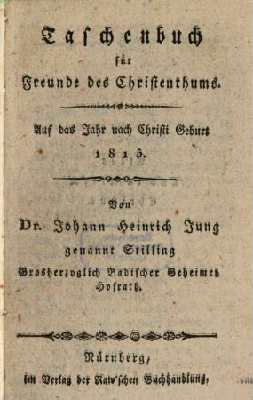 Taschenbuch für Freunde des Christenthums. 1815, 1815