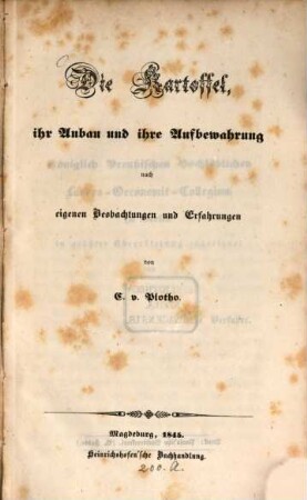 Die Kartoffel, ihr Anbau und ihre Aufbewahrung ...