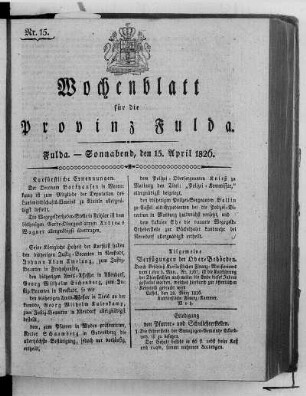 Nr. 15, Ausgabe vom 15. April 1826