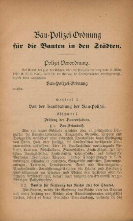 Bau-Polizei-Ordnung für die Bauten in den Städten.